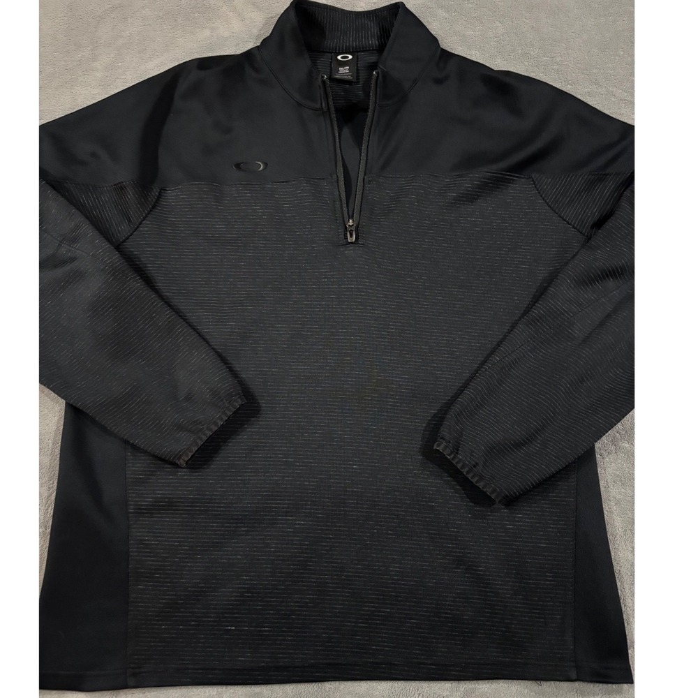 Oakley Mens XXL Quarter Zip Pullover Black Gray Textured Activewear Sweatshirt